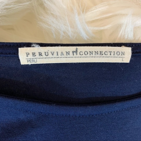 Peruvian Connection Large Tie Back Sweater Blouse Solid Blue - Picture 4 of 4